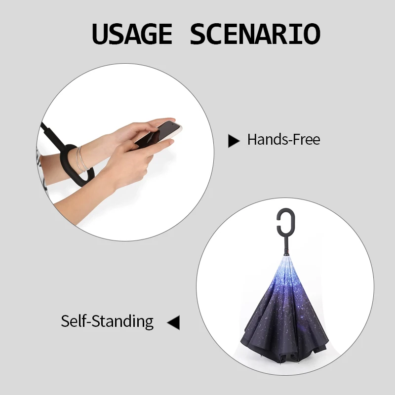 New Product Customized Creative Hands-Free C-Shaped Handle Double-Layer Reverse  Straight Inverted Umbrella