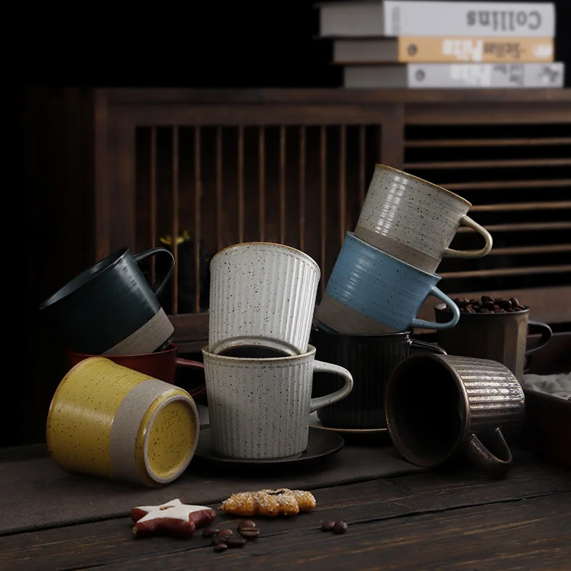 Multiple Colors Ceramic Coffee Mug with Saucer Set 200ml Stoneware Tea Cup With/Without Handle For Beverage