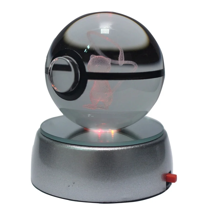Drop-shipping Crystal 3D Engraving Pokemon Ball With LED Base For Souvenirs Gifts
