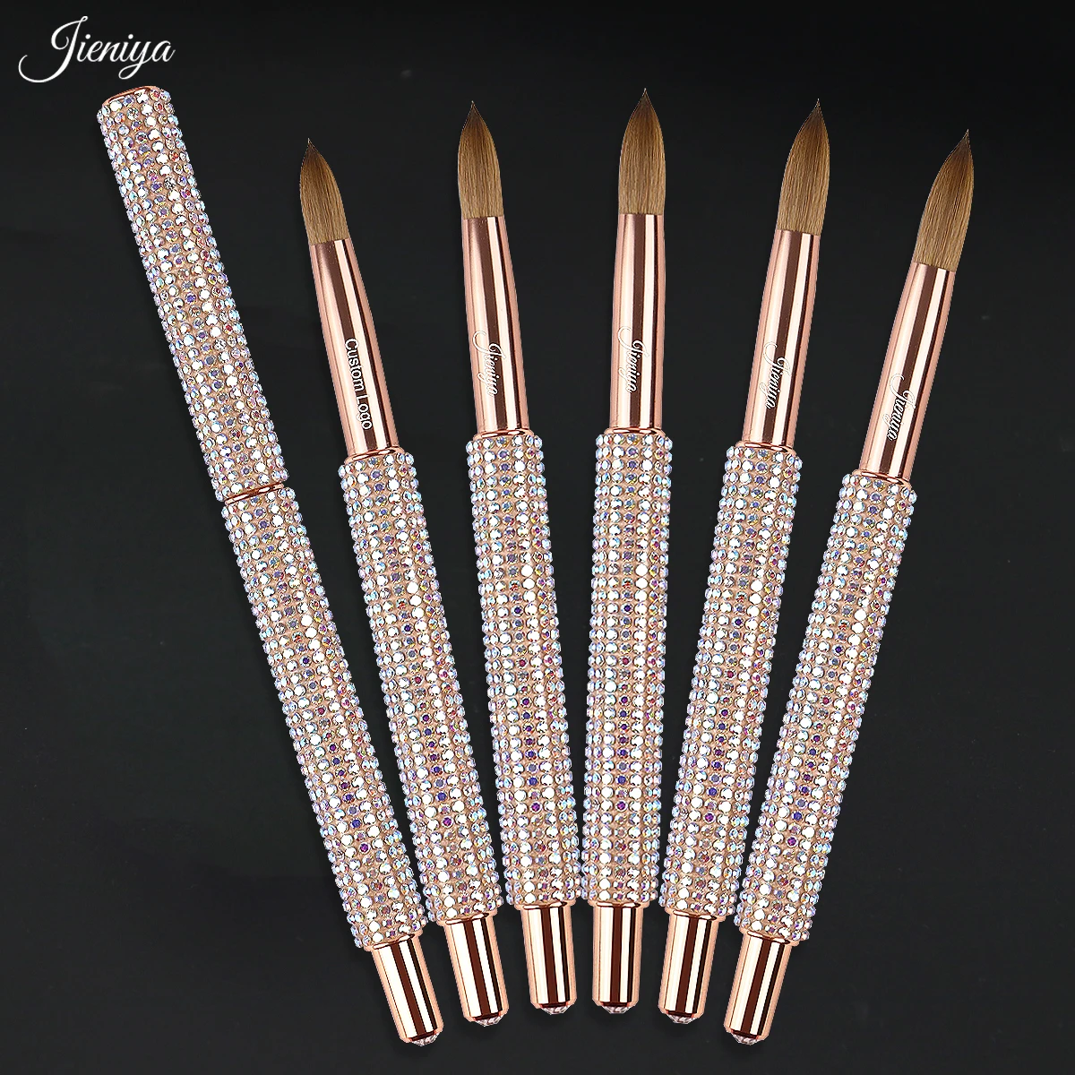 Rhinestones decorated non-slip stylish shiny handle kolinsky hair acrylic brush for acrylic nails