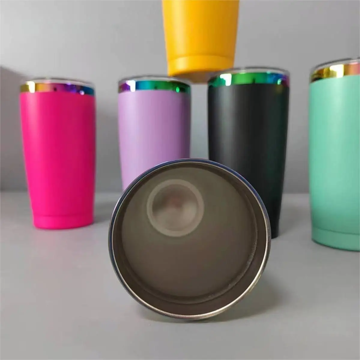 AGH 20oz rainbow plating powder coated tumbler for laser engrave logo custom printing double wall vacuum stainless steel