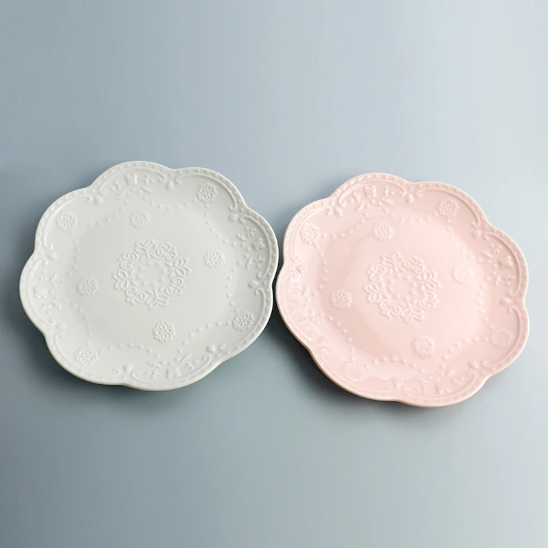 Wholesale Pink Porcelain Dinnerware Big Size Ceramic Charger Plates Wedding