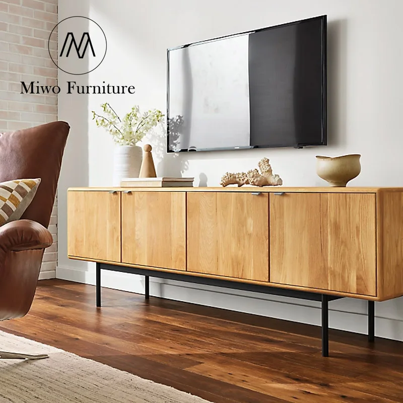 modern nordic TV Cabinet Walnut color solid wood Metal tripod  Designs Living Room Media Console rectangle TV Stand  Custom