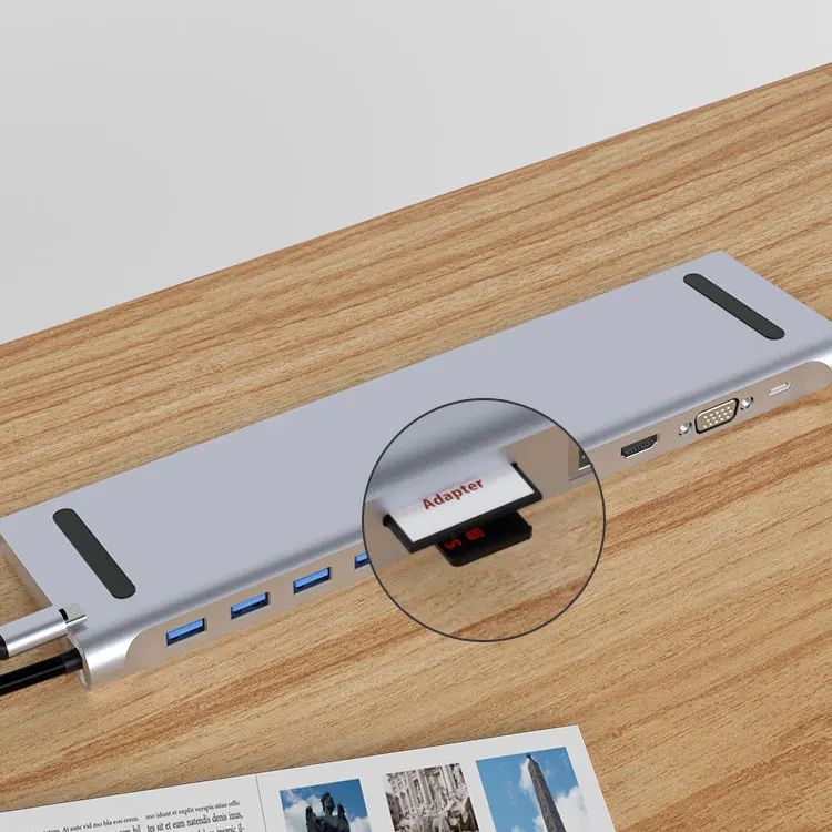 All in one Space Gray 11 in 1 Type C Expansion Docking Station Adapter  Laptop USB Hub