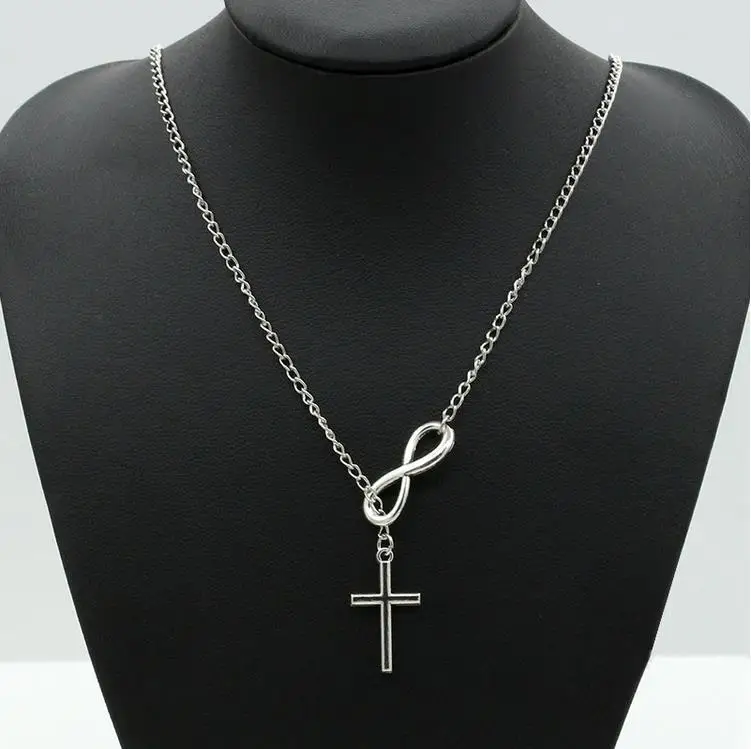 Wholesale Infinity Charm Cross Pendant Womens Silver Jewelry Necklace Gift