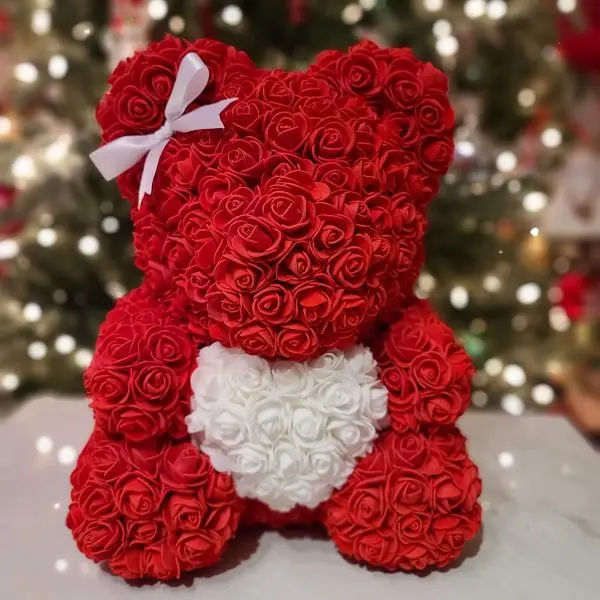 Artificial Flowers Bear PVC Box Foam PE Floral Valentine Gifts Teddy Rose Bear with Gift Box
