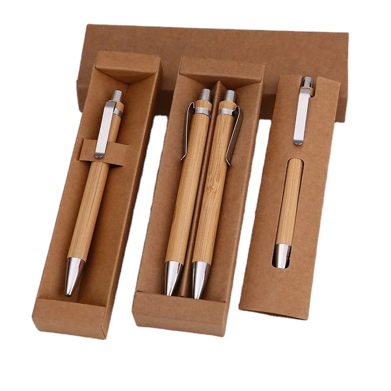 Wholesale Eco-Friendly Bamboo Pen Set Customized Logo Ballpoint with Wood and Plastic Material Promotional Affordable Pens