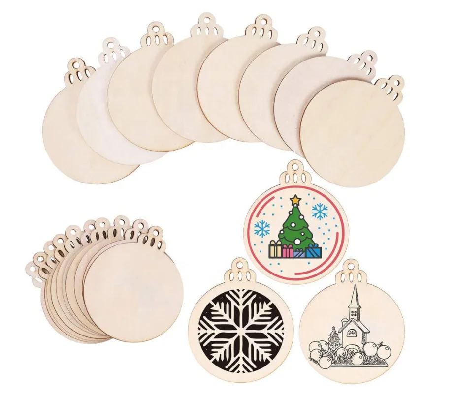 Bestselling 60 PCS DIY Wood Circles Decorations Wooden Christmas Ornaments for Crafts Centerpieces Holiday Hanging