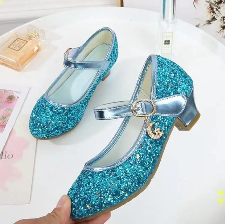 Bling kids rhinestone casual shoes fashion school performance heels pumps girls sequins Princess shoes