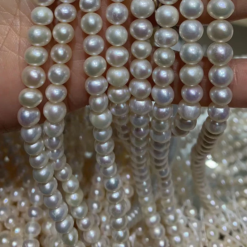 China cultured natural freshwater pearl string beads wholesale pine round white freshwater pearl for jewelry making