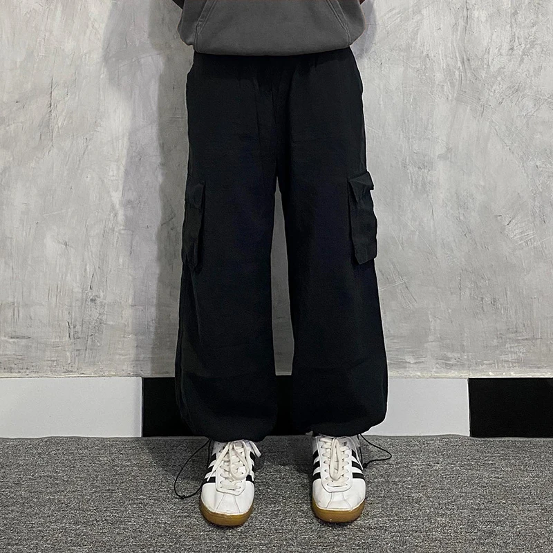 Lady Nylon Parachute Pants Manufacturer 6 Pocket Cargo Trouser Wide Leg Lasku Housuja Custom Baggy Snow Pants Men Streetwear