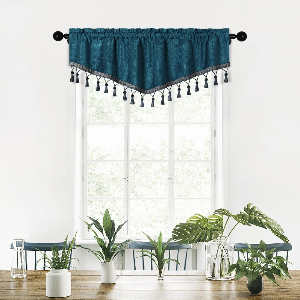 Modern Chenille Solid Curtains Fabric with Attach Valance for Living Room Window Pelmet Ready Made for Kitchen