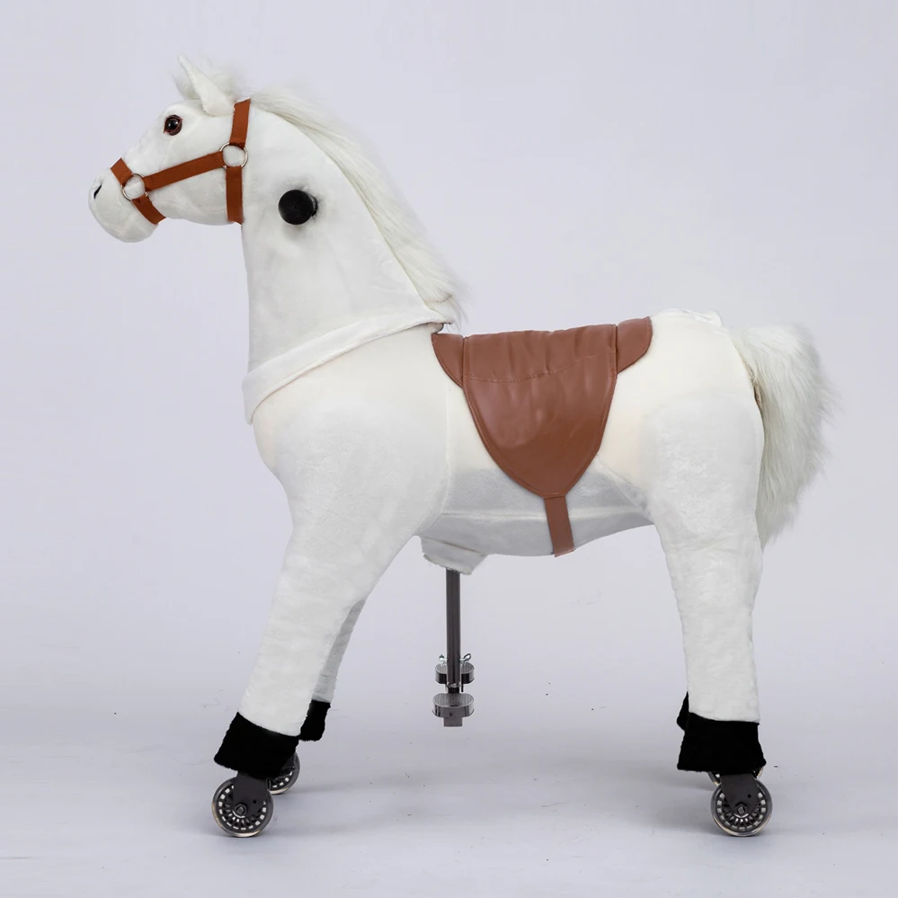 Factory CE & ASTM-F963 Wholesale Unisex Mechanical Horse Toy Plush Ride-on Horse with Wheels 1-Year Warranty