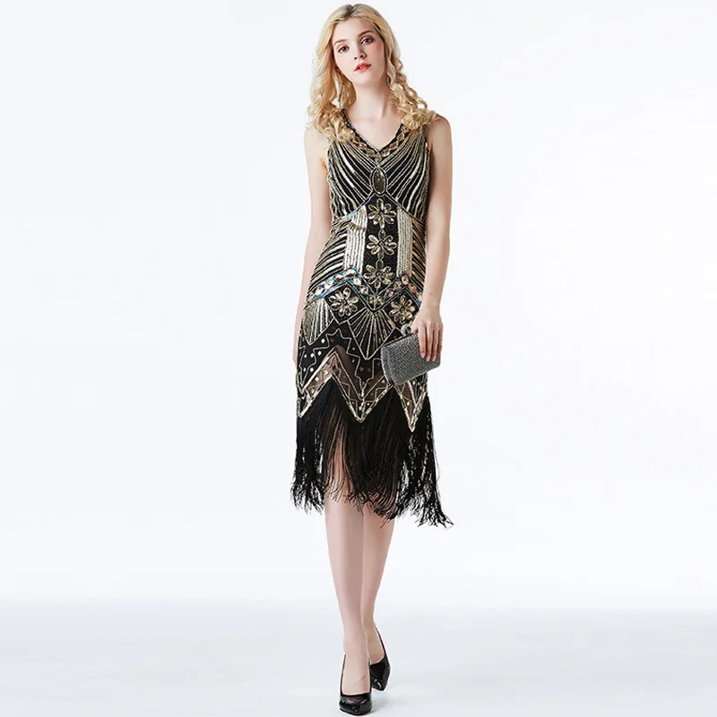 XXXL Size 1920S Vintage Sequin Charleston Dress Great Gatsby Sexy Women Evening Party Shining Bling Tassel Dress