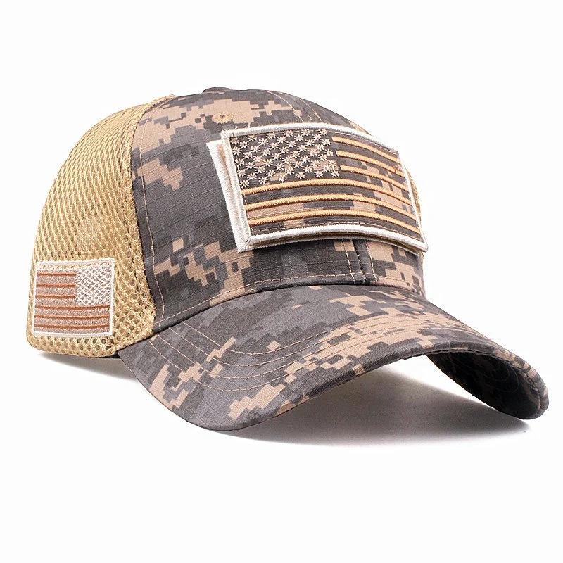 Camouflage Constructed Trucker Special Tactical Operator Forces USA Flag Patch Baseball Cap