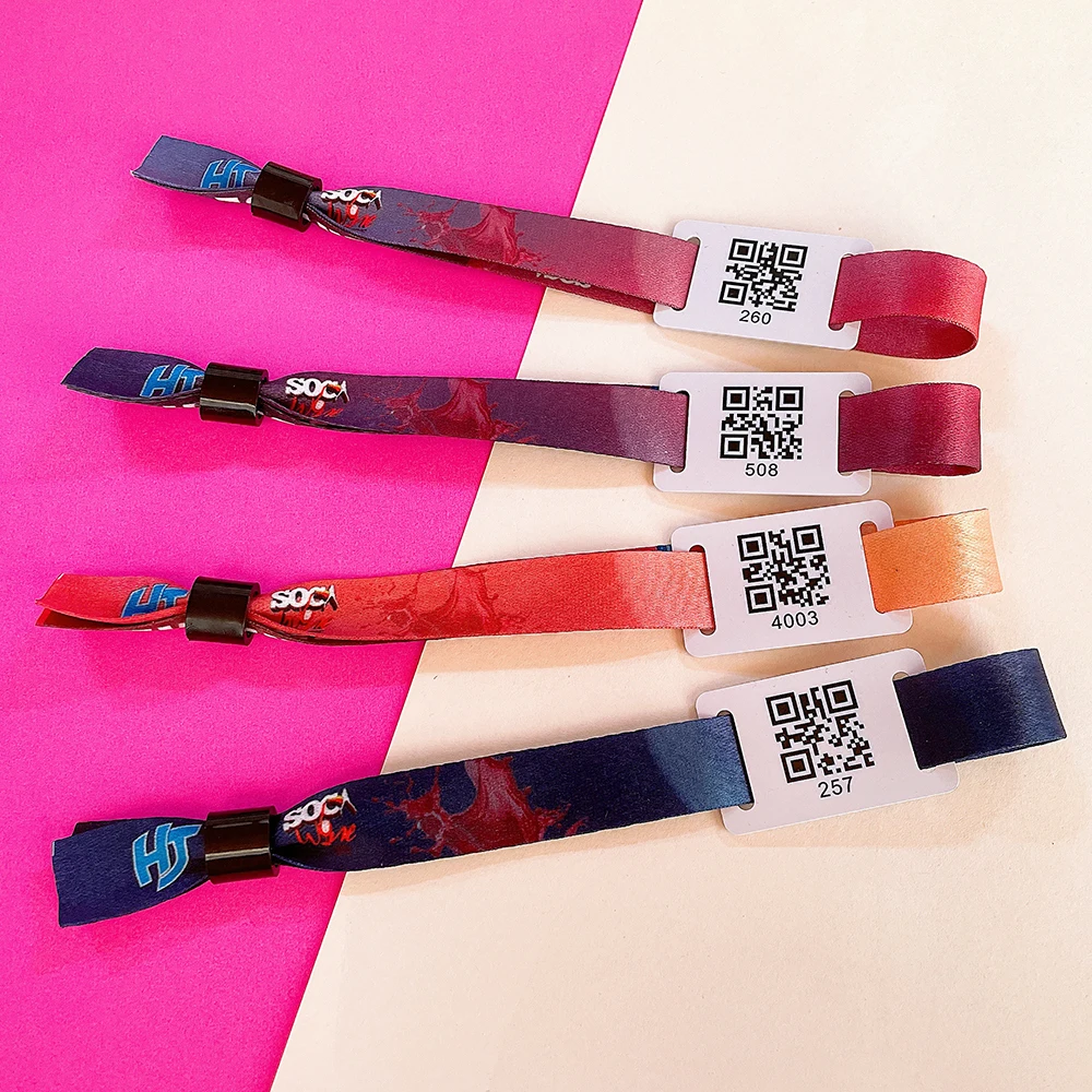 Customized club ribbon fabric wristband custom holographic VIP ticket event bracelet