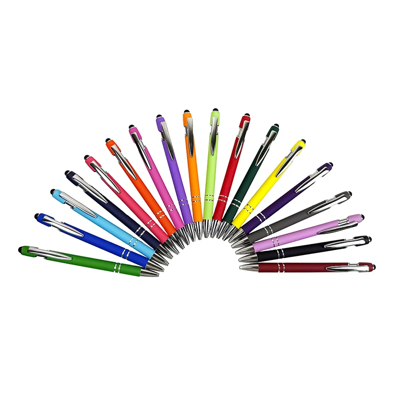 Promotional Custom Logo Ballpoint Cheap Aluminum Business Aluminum Soft Rubber Touch Screen Mobile Phone 0.5 mm Writing Width