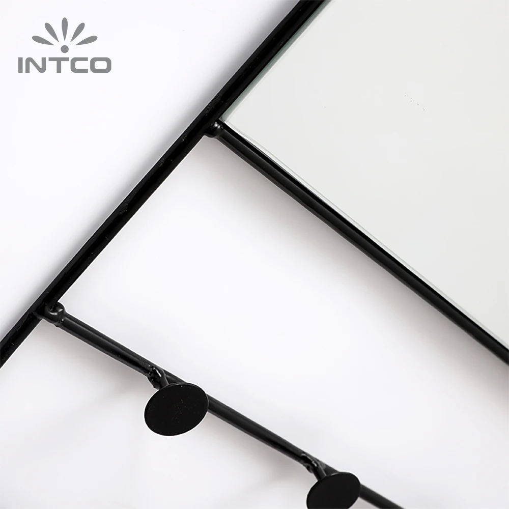 INTCO Wholesale New Arrival Modern Living Room Makeup Wall Decorative Metal Rectangle Framed Mirror with Shelf