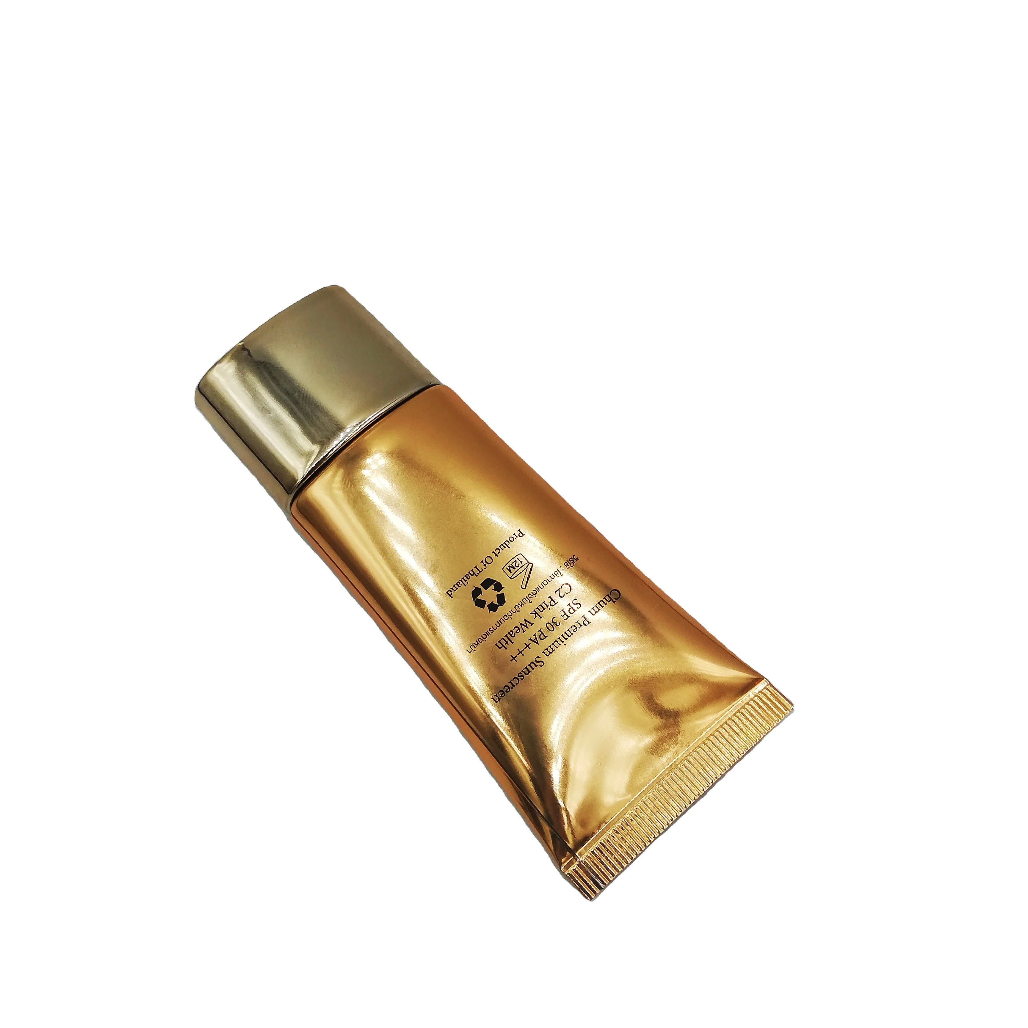 Rose gold 30g flat tube electroplated lid custom logo printing private label plastic aluminum laminated tube cosmetic packaging