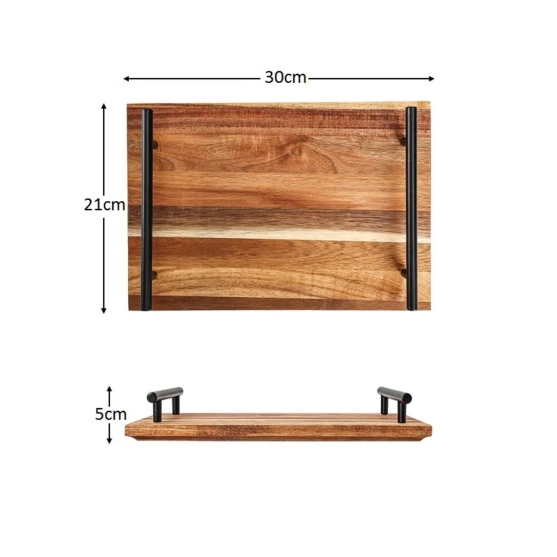 Rustic Christmas Cookie  Wood Serving Tray with Handles Coffee Serving Tray Rectangle Nordic Ottoman Serving Tray Household