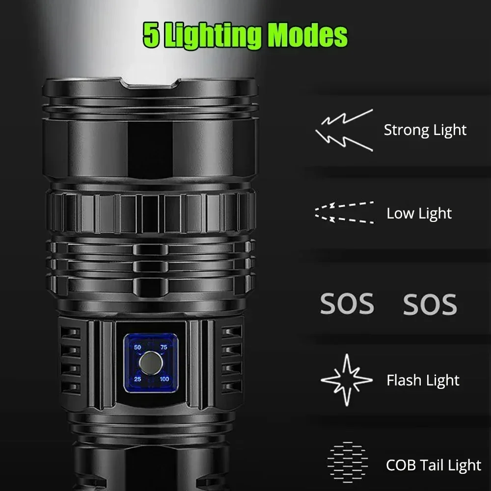 Long Usb Rechargeable Zoom Lanterna Super Bright 100000 Lumens Waterproof Flashlights Torches
