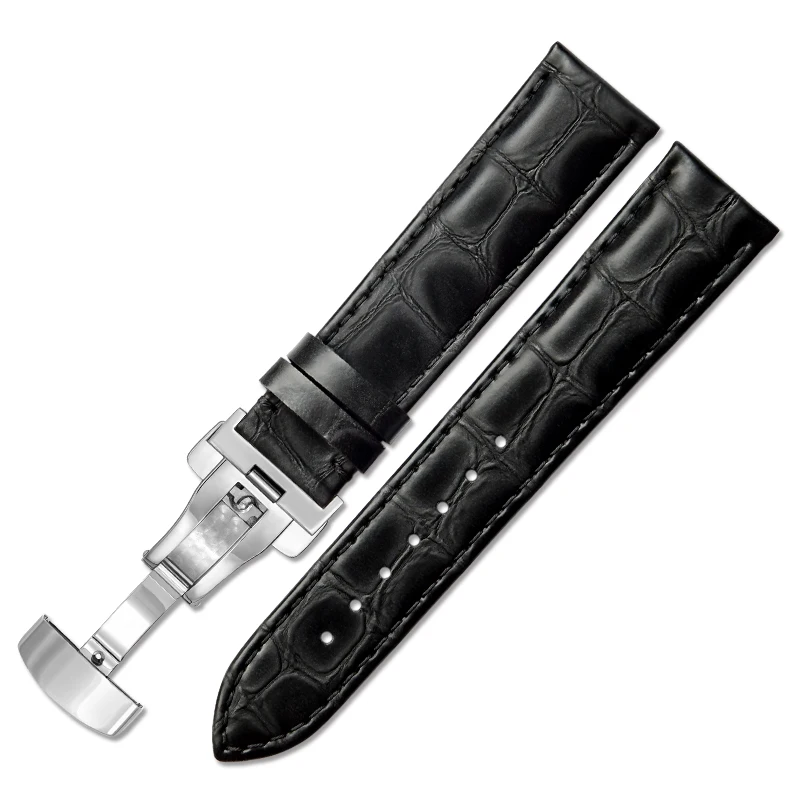 
Luxury High Quality Special Deloyment butterfly buckle Clasp 316L SS Folding Buckle genuine leather watch bands 