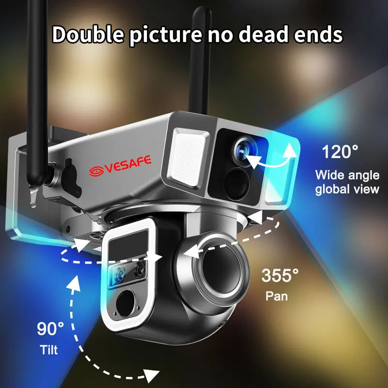 VESAFE 4g Sim Card Security Camera PIR 4g Surveillance Ptz 4k 8mp Wifi Dual Network 10x Zoom Solar Camera
