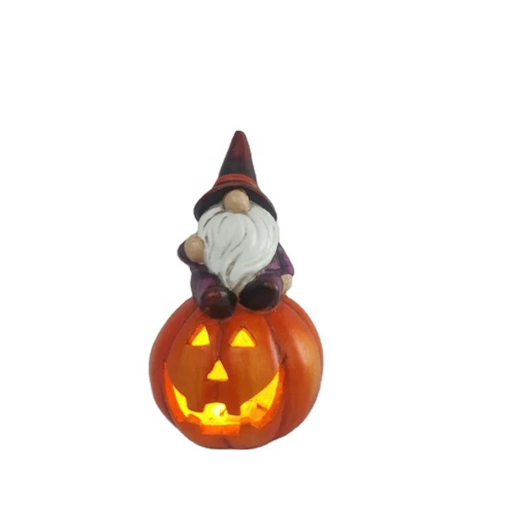 Party Decoration LED light Ceramic Halloween gnome with pumpkin Tealight Holder