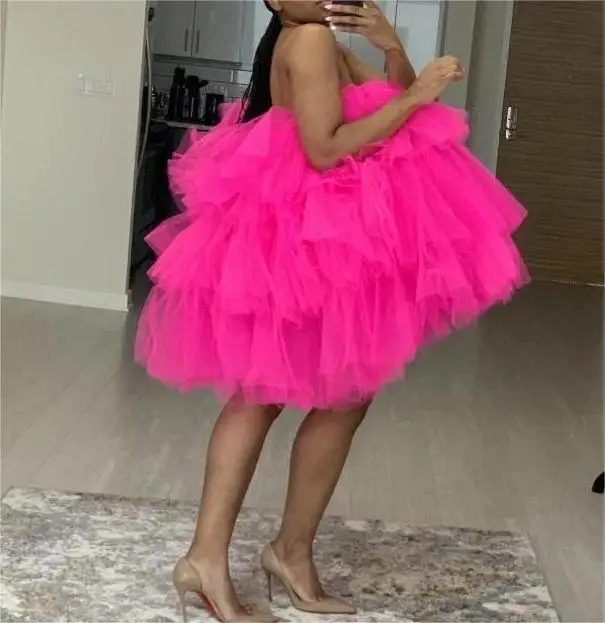fluffy Evening Gowns Tiered Tulle Ruffles A-Line Evening Party Dress ball gown prom dress