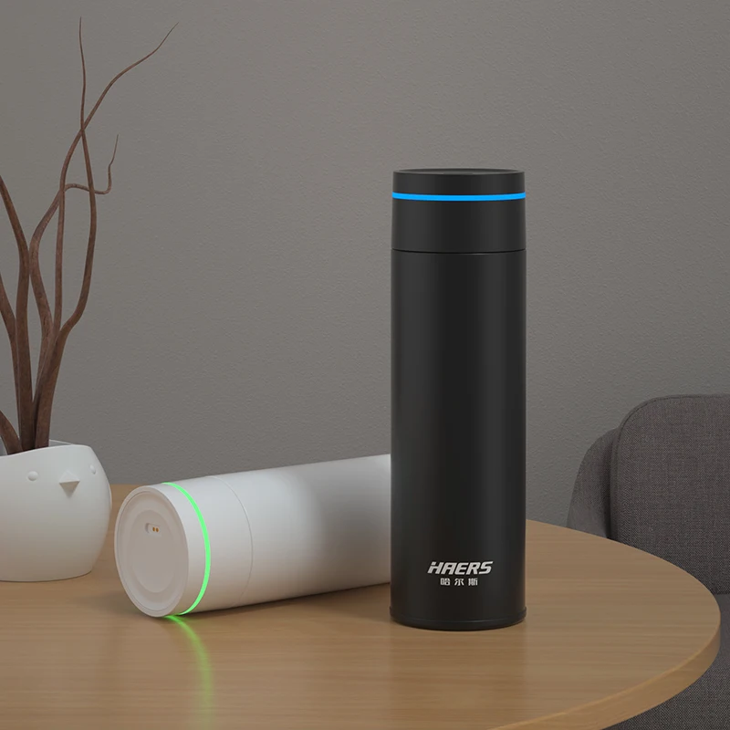 Double wall thermo time marker reminder with led temperature display vacuum flask stainless steel smart water bottle