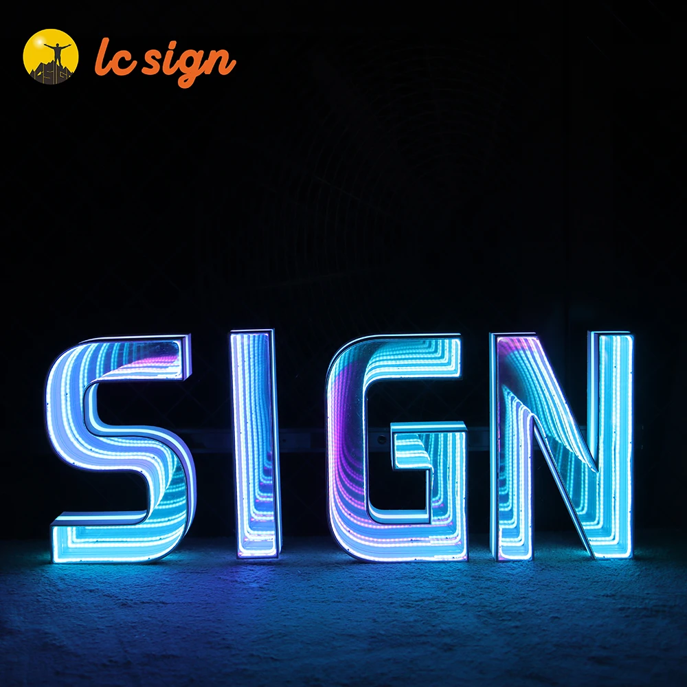 3D art advertising infinity mirror sign  Melaleuca mirror abyss mirror infinity neon letter sign