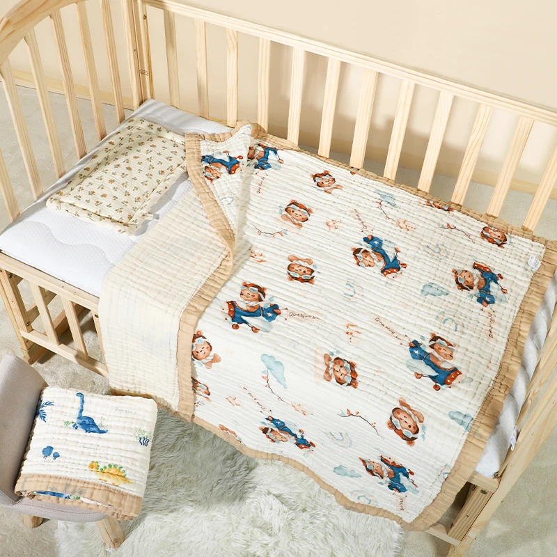 Newborns 6-Layer Pure Cotton Wide Edge Baby Bath Towel Soft Breathable Blanket Baby Sleeping Blanket Children quilts
