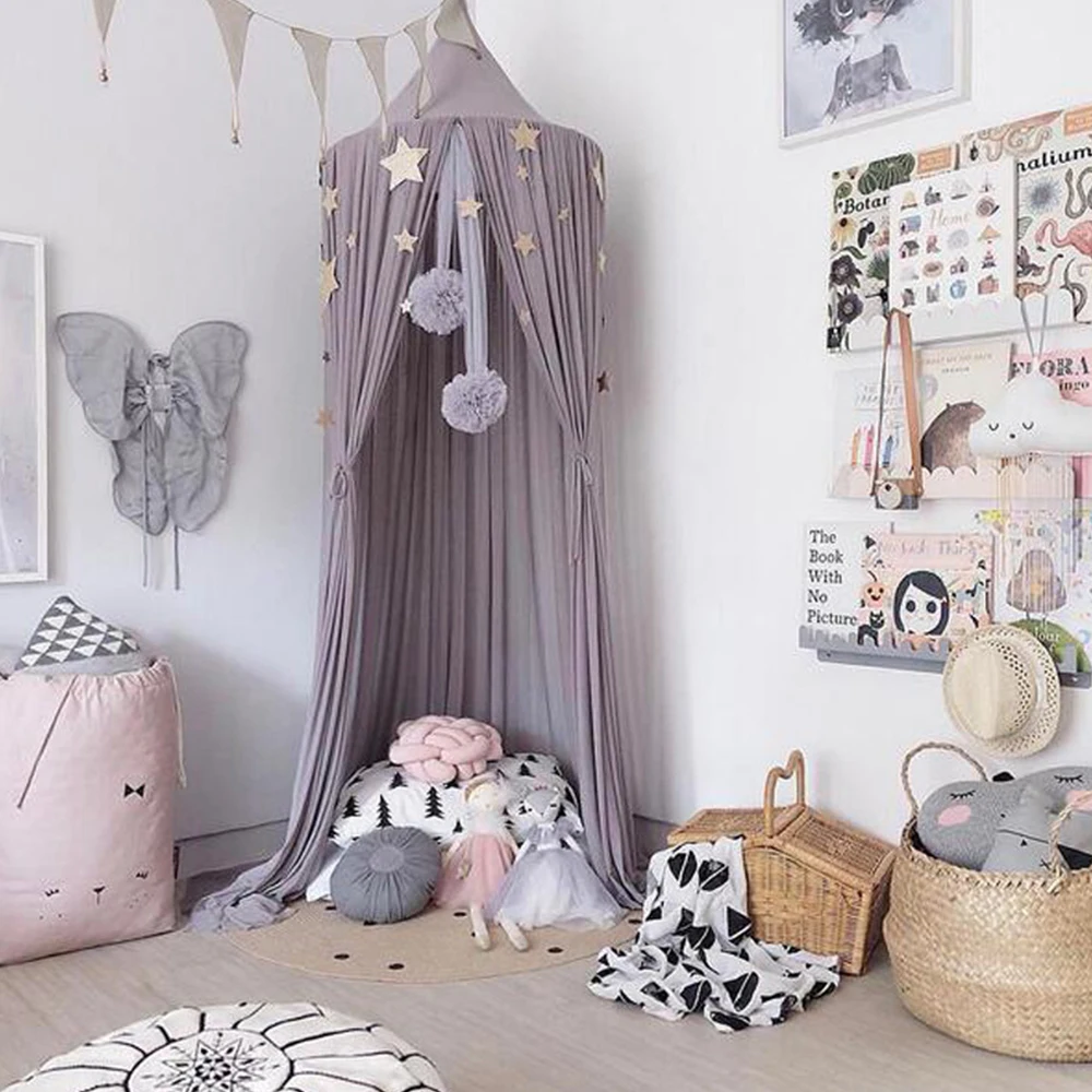 Elegant Hanging Kids  Bedcover Curtain For Baby Reading Playing Home Decor Baby Bedding Dome Bed Canopy Cotton Mosquito Net