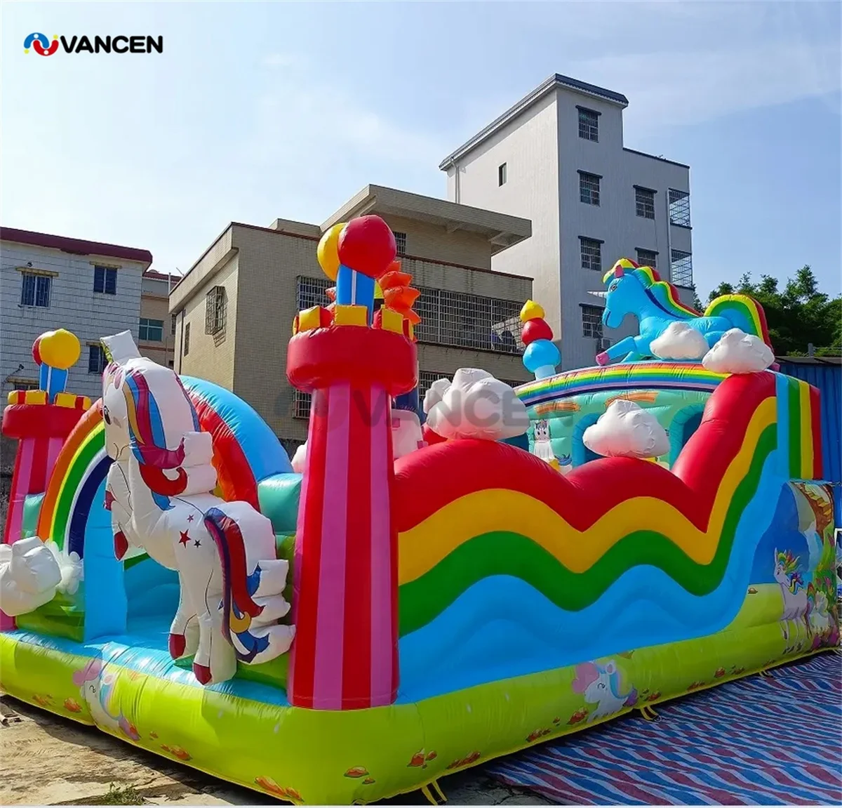 Factory Sale unicorn inflatable theme park bounce house commercial castle indoor fun city inflatable playground for kids