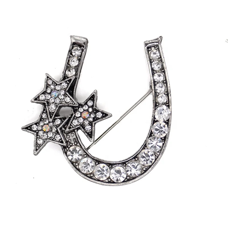 Jewelry Lucky Stars Good Luck Western Cowboy Horseshoe U shape Rhinestone Brooch Pin Women Jewelry