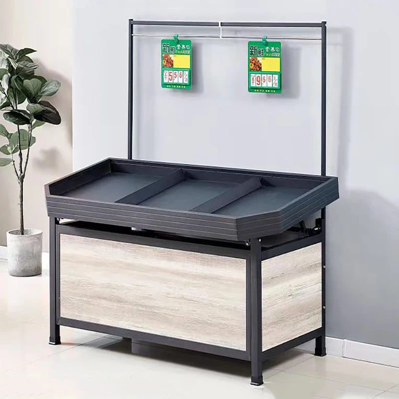 Wooden color fruit vegetable display rack for supermarket