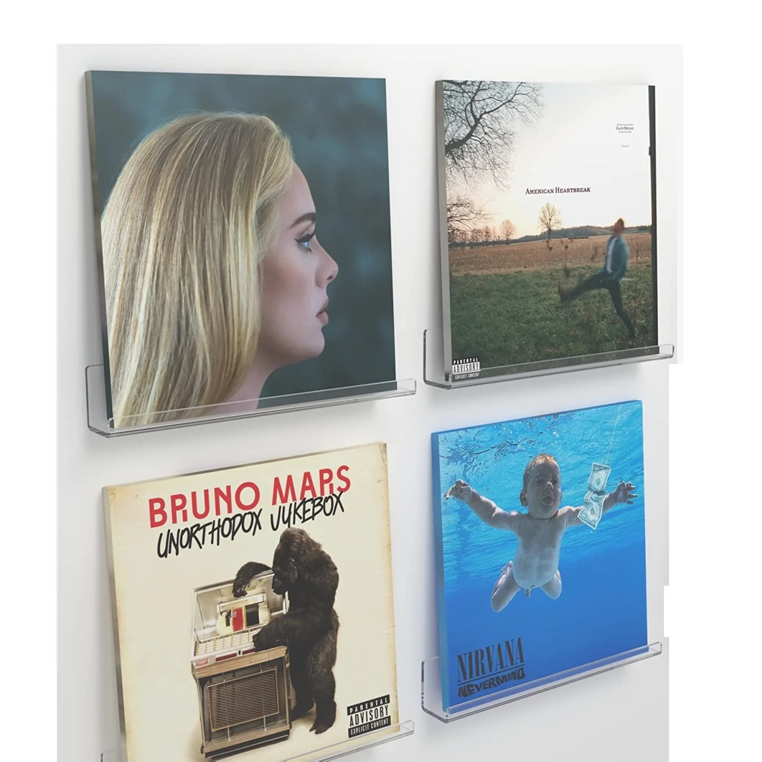 Yakaly Vinyl Record Wall Mount 12 Inch Clear Acrylic Album Record Holder Vinyl Record Display Shelf for Daily LP Listening