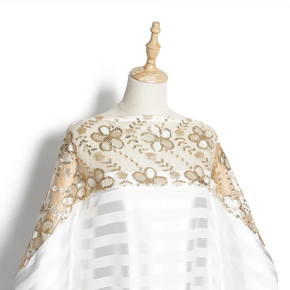 New Fashion Women Clothes Sequin Flower Pullover Long Dress Africa Muslim Long Robe Loose Lady Robe White Plus Size Casual Dress