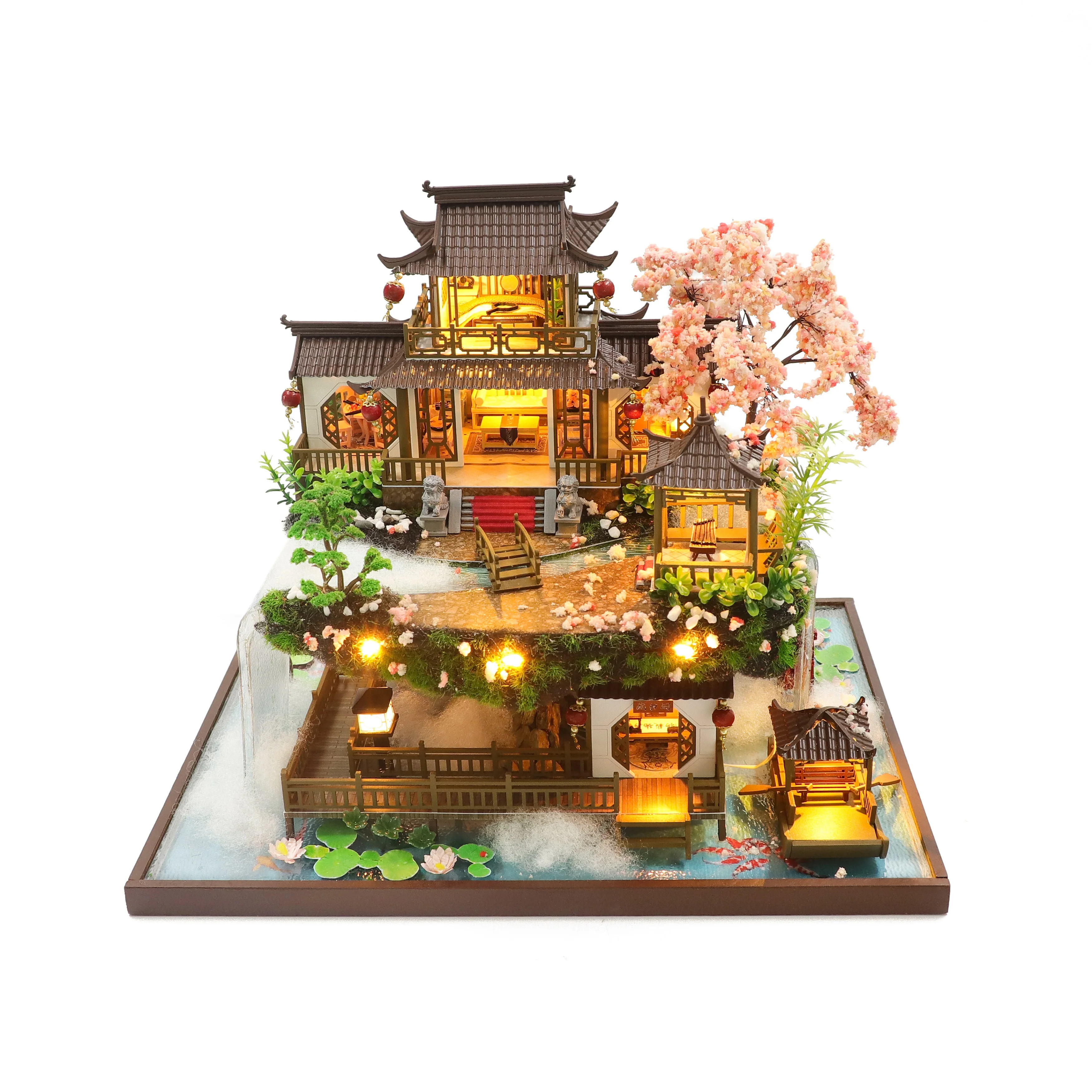 Hongda PC2203 Chinese Style 3D Wooden Diy Miniature Dollhouse  diy dollhouse kit with Lights Unisex