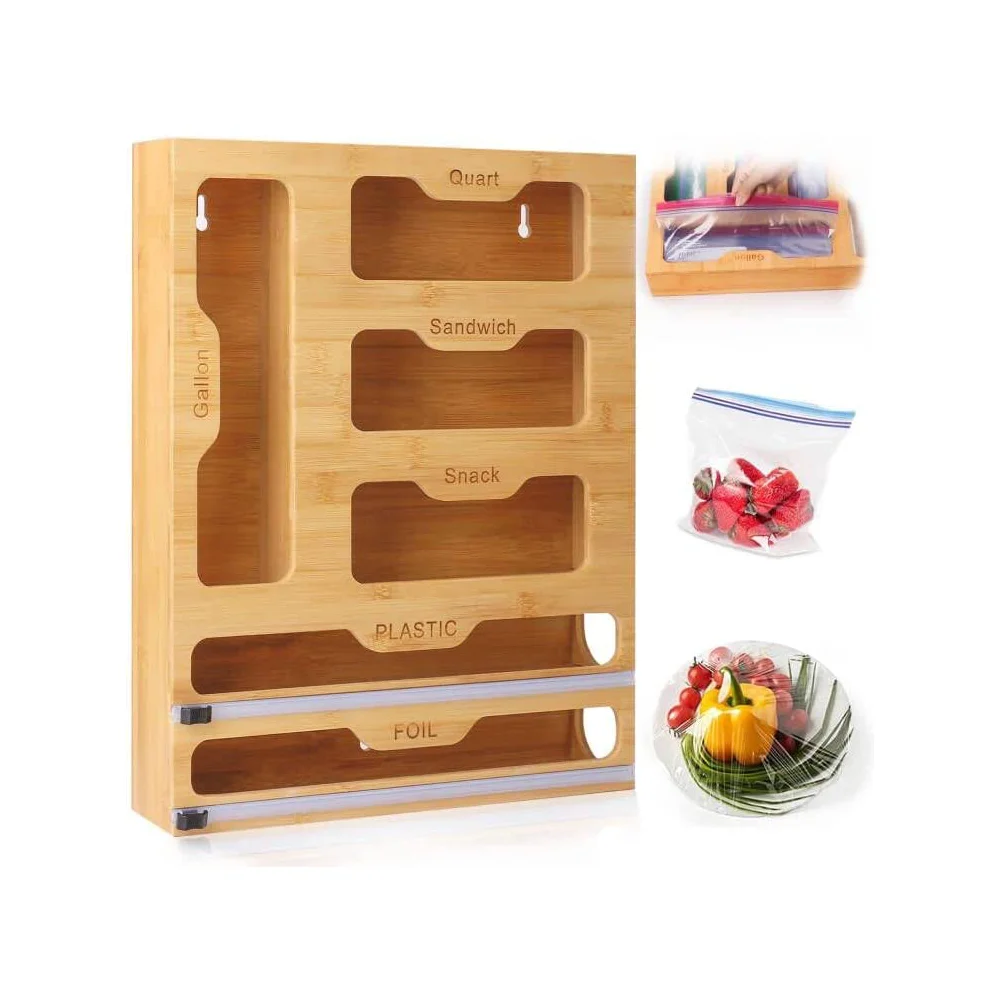 6 в 1 Натуральный Бамбуковый пакет на молнии, органайзер для хранения, бамбуковый пакет на молнии, органайзер для кухни, сэндвич-пакет, галлон