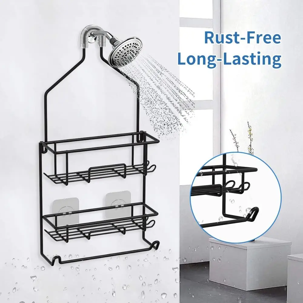 Shower Caddy Hanging over Shower Head with 10 Hooks for Razor Large Shampoo Holder Shower Hanger Rack Bathroom Organizer
