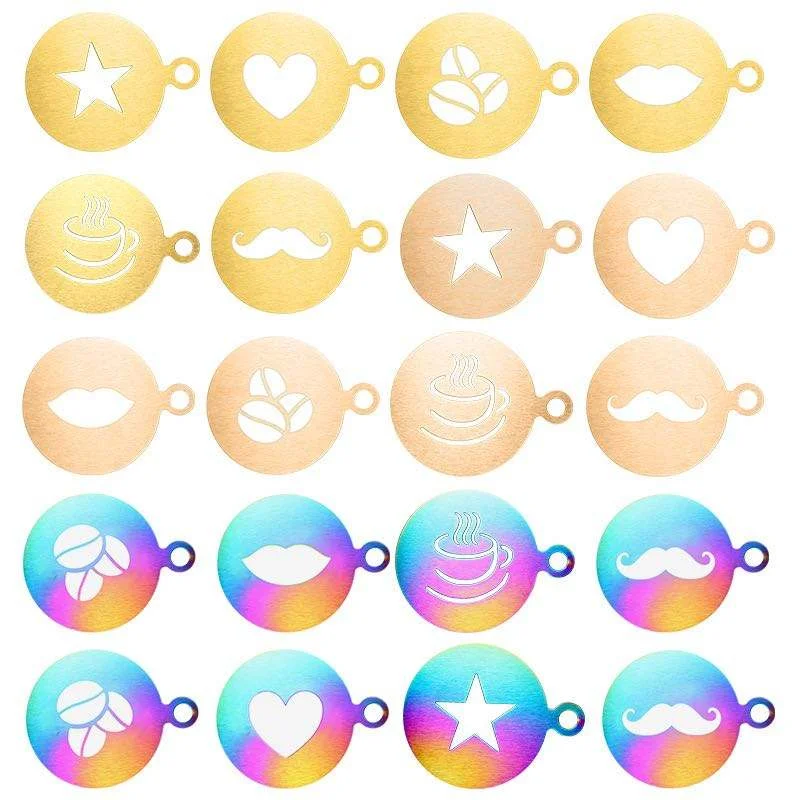 430 Stainless Steel Coffee Latte Art Mold Reusable Cappuccino Decorating Stencils Cake Cookie Spray Paint Art Baking Mold