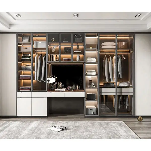 2023 Customized Clothes Modern Design Bedroom Furniture Closet Sliding Door Clothes Wooden Wardrobe Cabinet