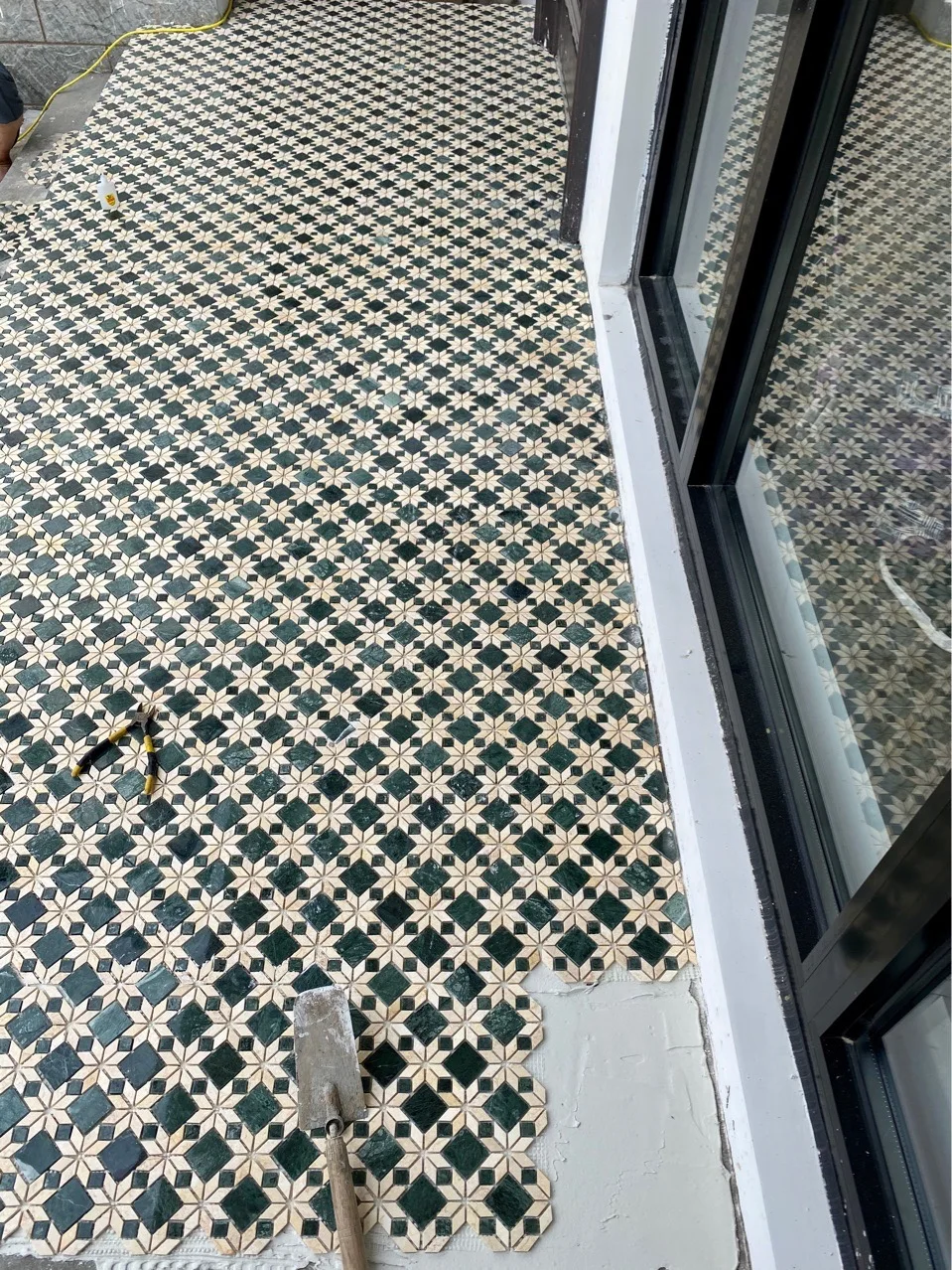 DTH Stone Modern Design Mosaic Tiles Dark Green Beige Natural Stone Marble for Kitchen Bathroom Wall & Floor Parquet Feature