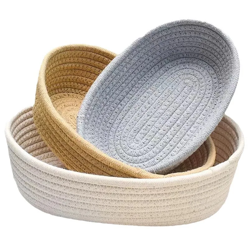 New Arrival 3pc Cotton Laundry Storage basket Boat shaped woven basket Shelf Decorative Bin Toy Organizer