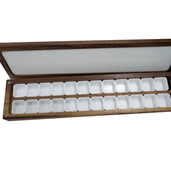 Xinyi Art 12/24 Wells Walnut Wood Watercolor Palette Box Travel Portable Paints Pallets Box For Artists