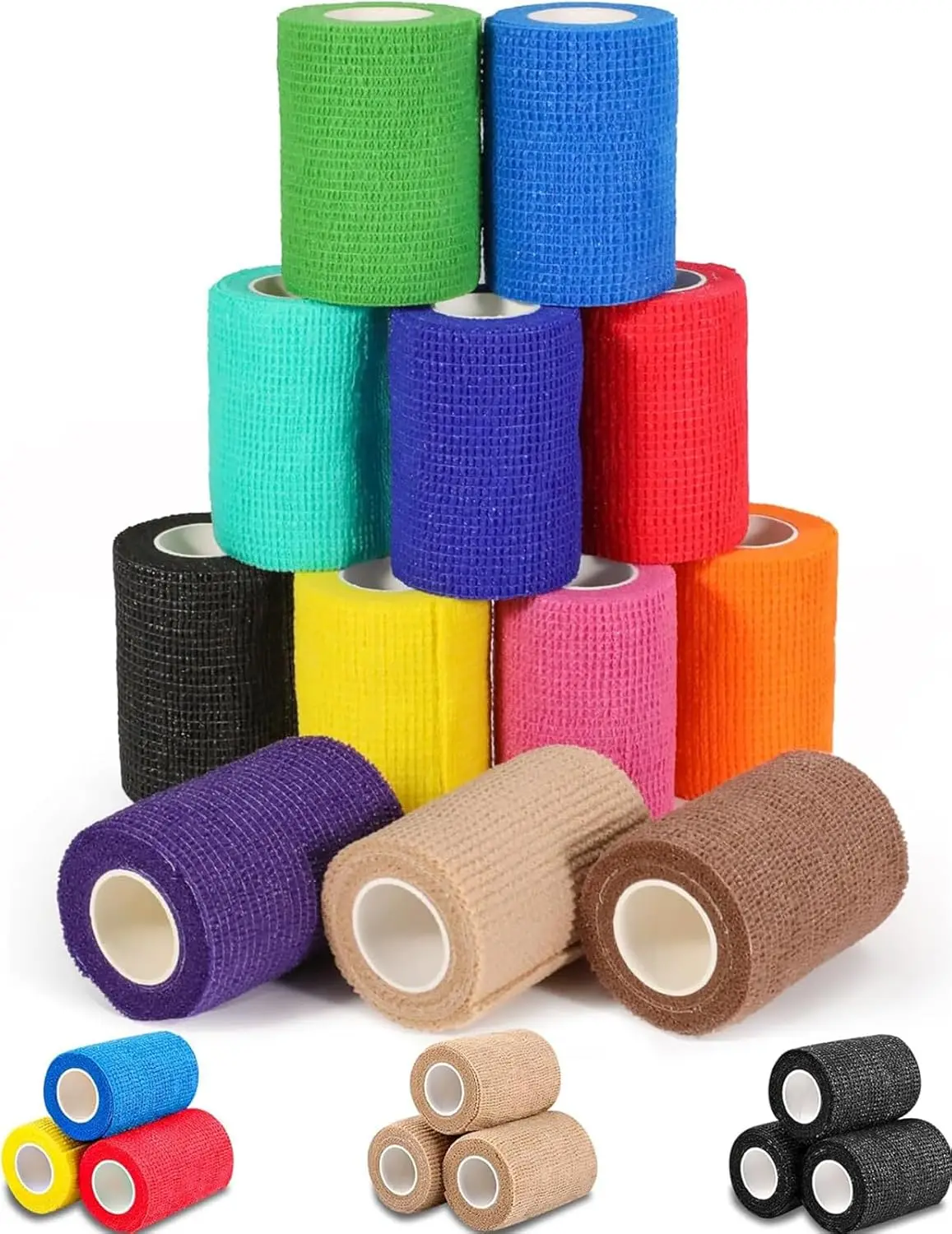 SJ 3 Inch Self Adhesive Bandage Assorted Color Breathable Cohesive Bandage Wrap Rolls Elastic Self-Adherent Sports Bandage