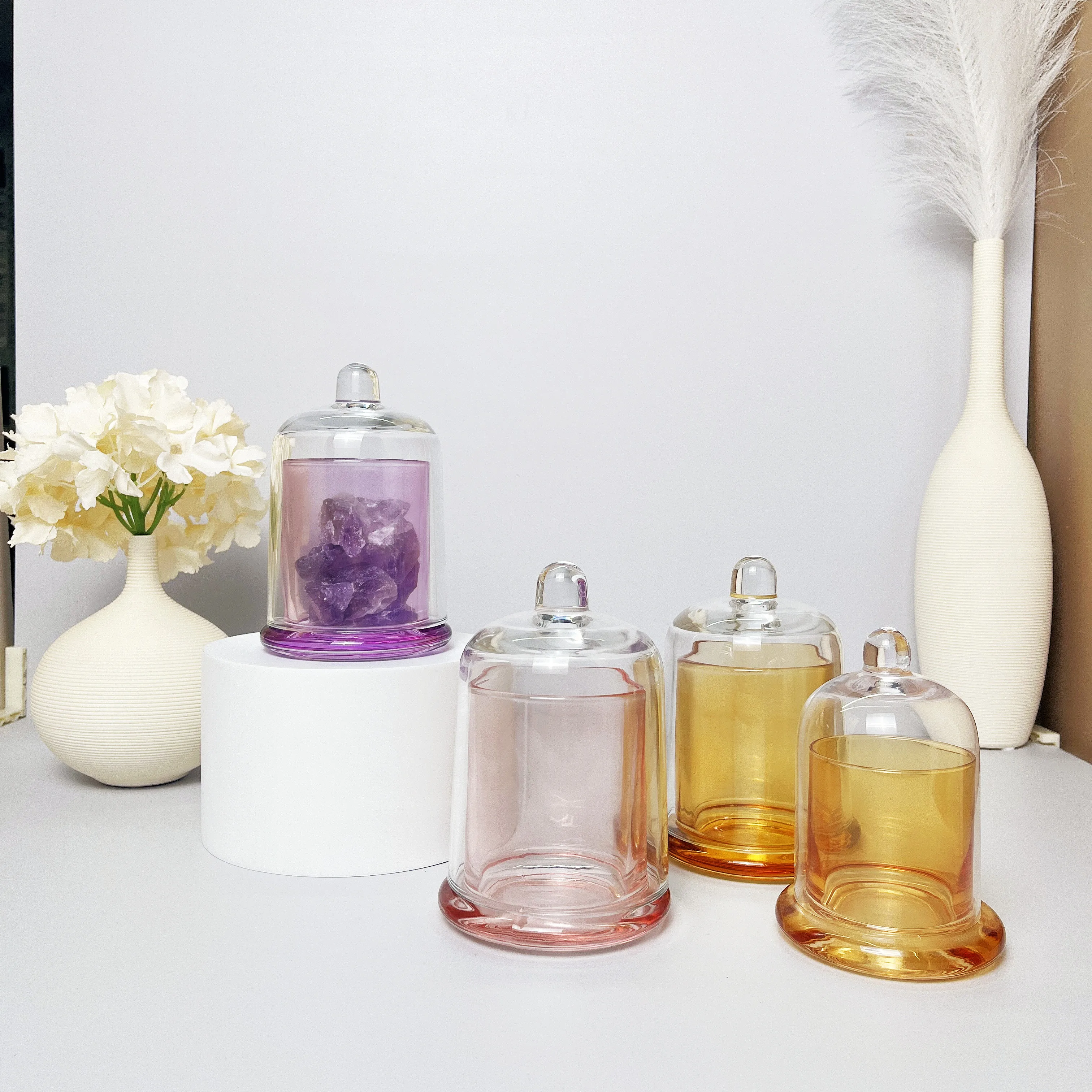 Wholesale Colorful 200ml 370ml domed cloche bell shaped glass candle jar