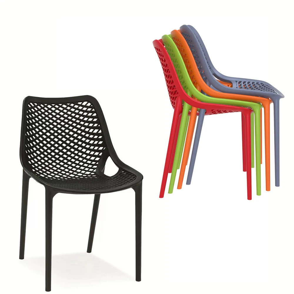Outdoor Cafe Air Patio Dining Chairs Plastic Design Modern Restaurant Hotel Stacking Garden Leisure Dining Chairs