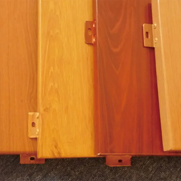 2.0mm thick aluminum veneer im itation wood grain door head shape perforated ceiling with 1.5mm aluminum